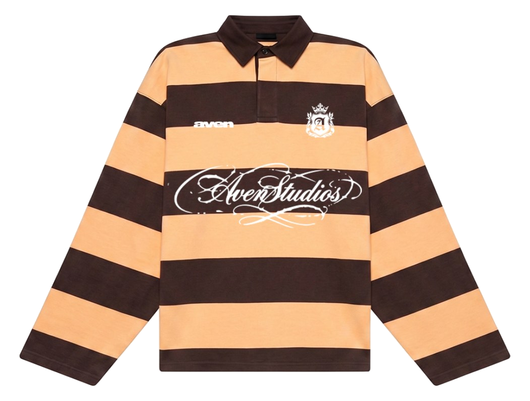 Rugby Stripe Polo — crema y marrón